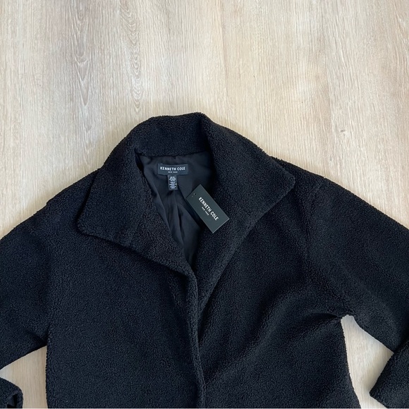 NWT Kenneth Cole NY Soft Teddy Black Collared Medium Weight 1 Button Jacket - Picture 10 of 14